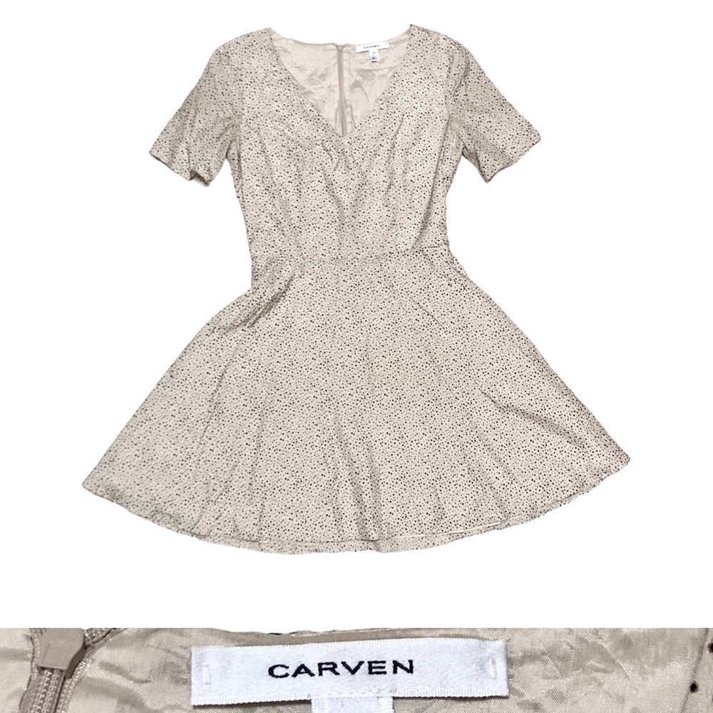 Carven Cheetah Dot Satin Ruffled Dress Women’s size 36 in Yellow and Black